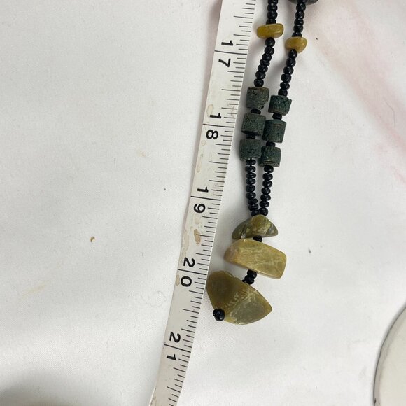 Natural Stone Beaded Necklace With Green & Yellow Gemstones Boho Tribal - Picture 2 of 5